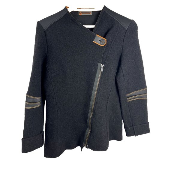 Cop Copine Boiled Wool Black Artsy Asymmetrical Jacket Womens Size XS - Picture 1 of 11